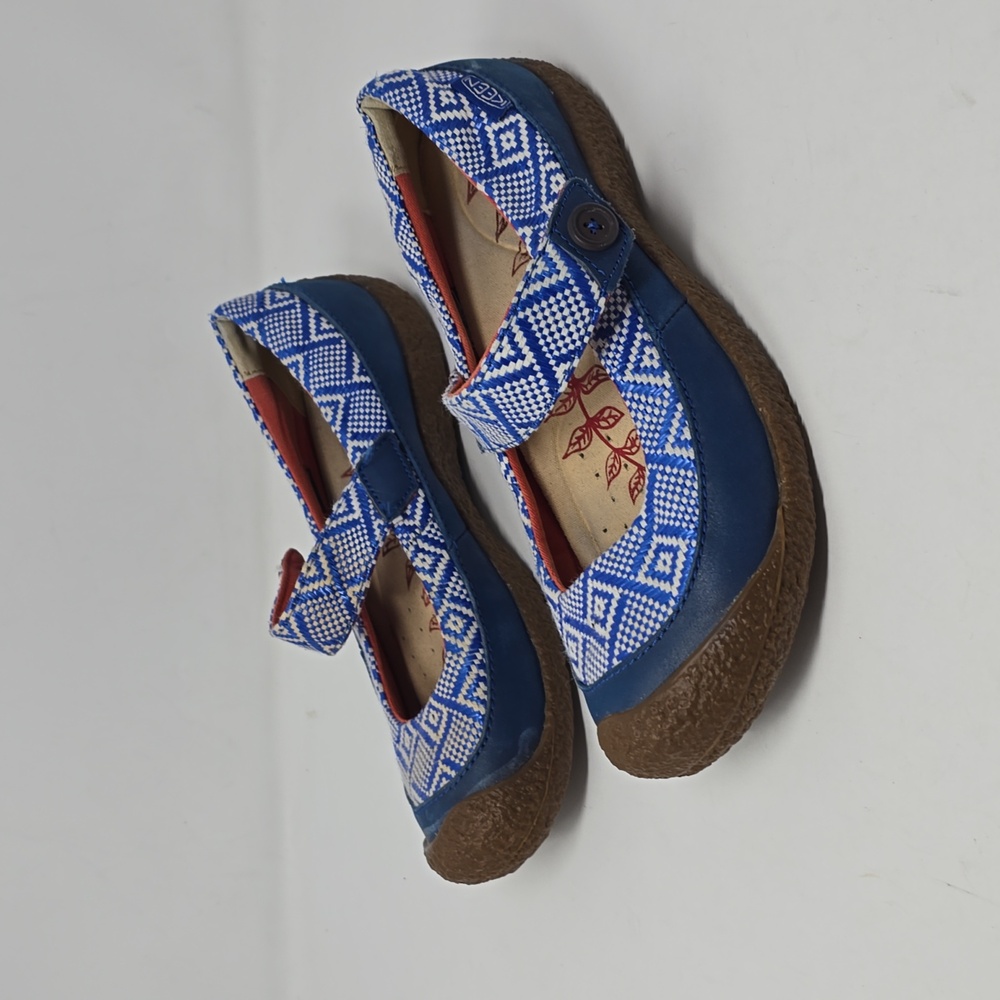 Keen Mary Janes Women's Blue White Ikat Round Toe Lightweight Shoes Size 7